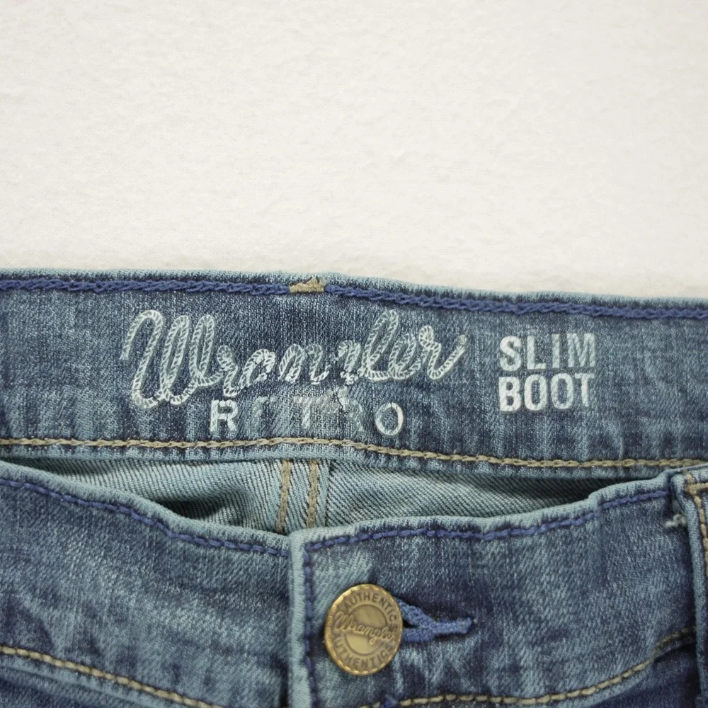 Wrangler Retro Mens Slim Bootcut Jeans Medium Wash Denim Blue W34 L30 - Picture 5 of 10